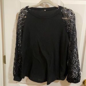 Black Crew Neck with netting sleeves
